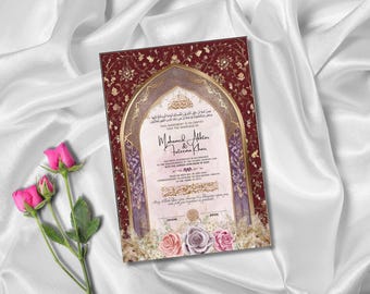 Islamic Nikkah Nama Template: Muslim Wedding Certificate (Luxury Wedding Theme)