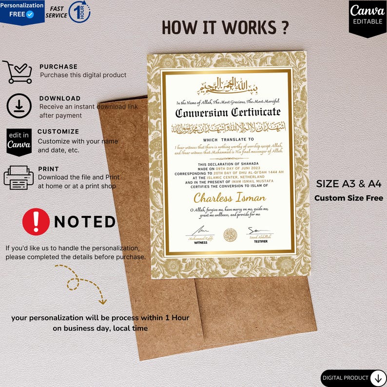 Islamic Conversion Certificate.pdf Editable Shahada Certificate: Islam Conversion Keepsake (digital ...