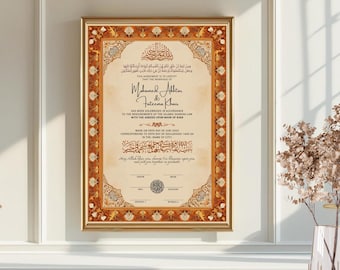 Luxury Nikkah Certificate Template: Editable Islamic Marriage Contract (Digital Download, A3/A4 Canva Template)
