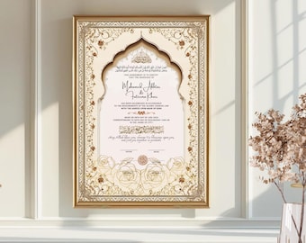 Islamic Nikkah Certificate: Editable Muslim Wedding Contract (Digital Download, Canva Template A3/A4)