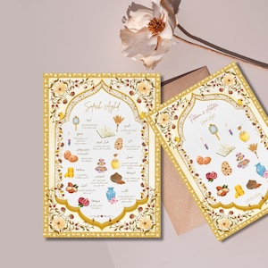 Modello di programma per matrimonio persiano di Sofreh Aghd, spiegazione di Sofreh Aghd, programma per matrimonio iraniano di Sofreh Aghd, biglietto d'invito per matrimonio di Sofreh Aghd