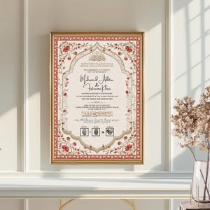 Certificado de boda islámico personalizado con sección para huellas dactilares (descarga digital, plantilla de Canva A3/A4)