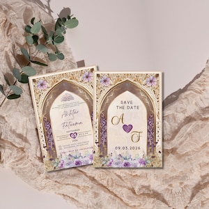 Luxus Islamische Hochzeitseinladung Vorlage | Muslimische Hochzeitseinladung Digital | Nikkah Einladung Lila