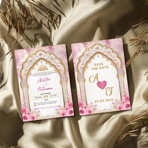 Moslemische Hochzeitseinladungskarte Islamische Hochzeitseinladung Download Nikkah Template Canva Invite Walima-Einladung Nikkah-Einladung Pink