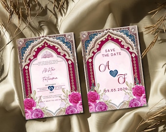 Luxury Nikkah Invitation Template: Islamic Wedding, Pakistani Walima (Canva Editable Digital Download)