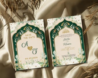 Elegant Nikkah Invitation Template: Islamic Wedding Card (Canva Editable Digital Download 5x7 in)