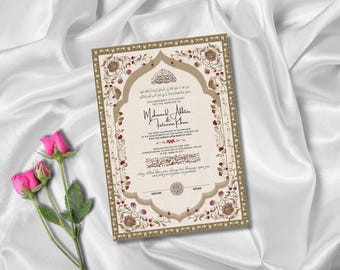 Islamic Marriage Certificate: Nikkah Contract Template (Muslim Couple Gift)