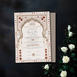 Luxe Nikkah-contract digitale islamitische huwelijksakte Nikah Nama-sjabloon Nikkah-certificaat A3 moslimhuwelijksakte