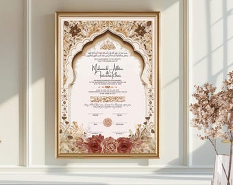Editable Islamic Nikkah Certificate Template: Muslim Marriage Contract (Digital Download A3/A4 Canva)