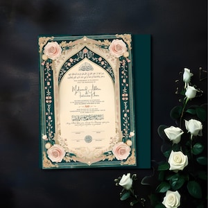 Muslimische Heiratsurkunde, bearbeitbare Nikkah-Zertifikatsvorlage, Nikah Nama Sofort-Download, Nikkah-Vertrag mit Mahr, grünes Nikkahnama