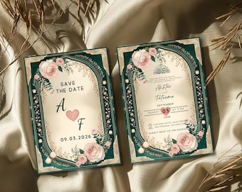 Floral Islamic Wedding Invitation Template, Customizable Nikkah Card (Digital)