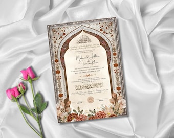 Plantilla de Nikkah Nama: Certificado de matrimonio islámico (regalo para pareja musulmana)