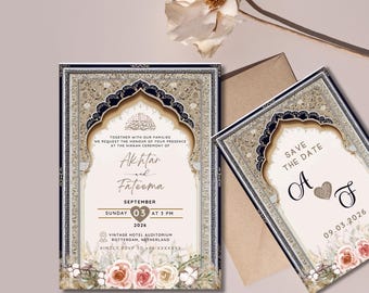 Islamic Wedding Invitation Template: Elegant Nikkah Invitation Card (5x7 in, Digital Download, Canva Editable)