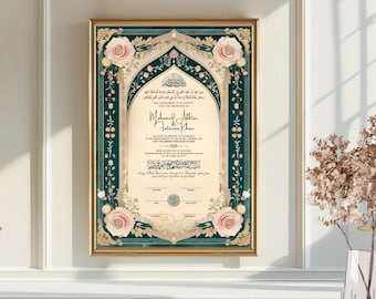 Green Muslim Marriage Certificate: Editable Nikkah Nama Template (Digital Download A3/A4)