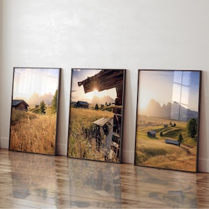 Set di 3 poster Alto Adige Alpe di Siusi | Quadri da parete soggiorno | Immagini per cornici | molte dimensioni | Immagini Premium Paesaggio | Senza cornice