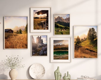 Set of 6 murals Seiser Alm South Tyrol | Wall pictures living room decoration | Nature Pictures | Premium Poster Set | different sizes | Without frame