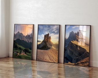 Set of 3 Dolomite South Tyrol Wall Art | Living Room Decor | Nature Pictures | Poster Set of 3 | Various Sizes | Unframed