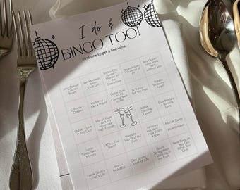 Bingospel bruiloftmuziek | Leuke receptieactiviteit | Afdrukbaar vrijgezellenfeest | Ik ook en bingo | Bingo voor bruiloften | Direct downloaden