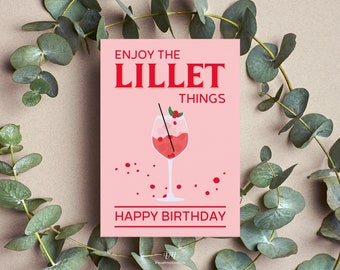 Lillet Things Geburtstagskarte | Lillet Wild Berry Happy Birthday | Postkarte DIN A6 | Grußkarte Rosa | Geburtstagsgeschenk | Karte lustig