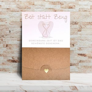 Geschenkgutschein Zeit statt Zeug | Postkarte mit Gutschein | Geschenkidee für Familie & Freunde | Geschenkkarte Geburtstag | Kleinigkeit