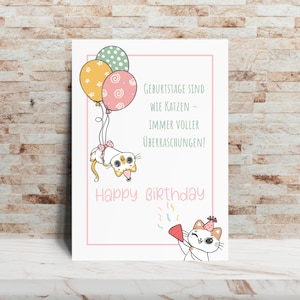 Katzen Geburtstagskarte | Katze Happy Birthday | Postkarte DIN A6 | Grußkarte Rosa | Katzenmama Geburtstagsgeschenk | Karten lustig & modern