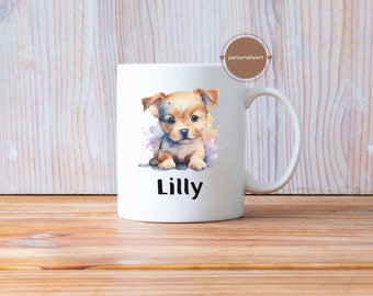 Hunde Tasse personalisiert mit Name | Keramik Becher | Geschenkidee für Kinder | Junge & Mädchen | Geburtstagsgeschenk | niedliche Teetasse