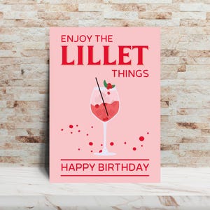 Lillet Things Geburtstagskarte | Lillet Wild Berry Happy Birthday | Postkarte oder Klappkarte DIN A6 | Grußkarte Rosa | Geburtstagsgeschenk