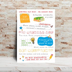 Motivationskarte Einschulung Schulanfang Mutmachkarte Kinder | Postkarte DIN A6 | Schulstart Geschenk Grundschule | Du schaffst das | ABC