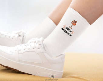 Holy Aperoly weiße Tennissocken | lustiges Geburtstagsgeschenk | Team Aperol JGA Socken | Sportsocken | Geschenkidee Frau, Freundin, Tochter