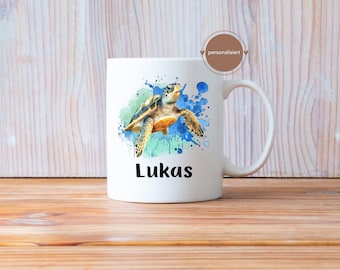 Schildkröten Tasse personalisiert mit Name | Keramik Becher | Geschenkidee für Kinder | Junge & Mädchen | Geburtstagsgeschenk | Teetasse