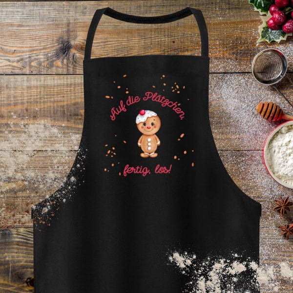 Weihnachts-Schürze "Auf die Plätzchen, fertig, los!" | Geschenk für Backliebhaber | Weihnachtsgeschenk Mama, Oma | Backschürze Weihnachten