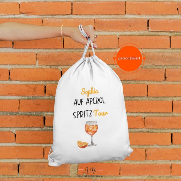 Personalisierter Turnbeutel | "Name" auf Aperol Spritz Tour | JGA | Partytasche | Urlaub Accessoire | Geschenk für Aperolliebhaber | Aperoly