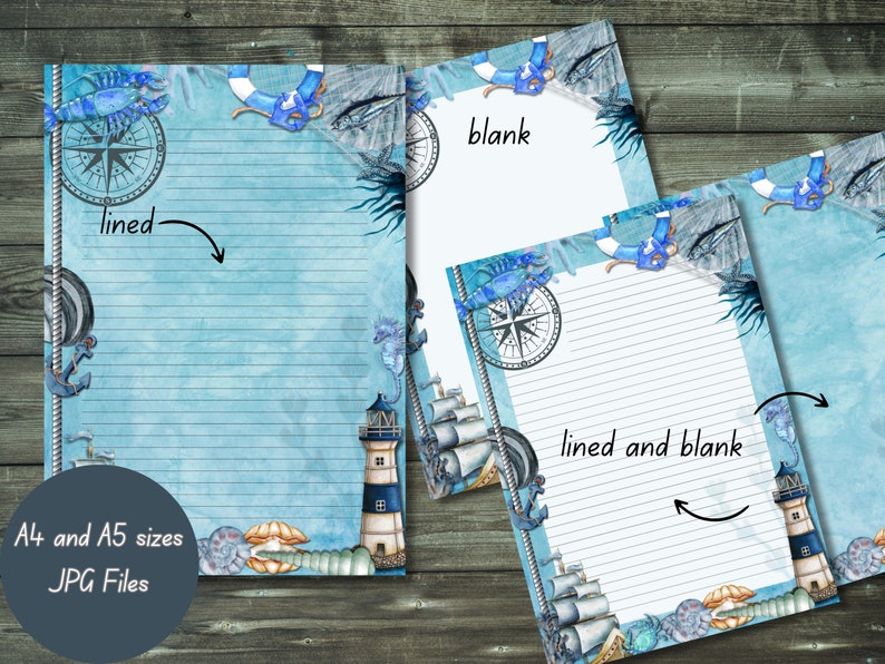Nautical Garden Stationery Printable Lined Paper Letter - Etsy