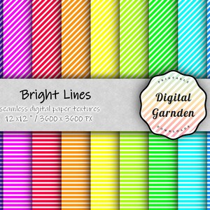Bright Lines patterned digital paper, craft paper, scrapbook paper, instant download, stripes pattern, bright colours, striped background
