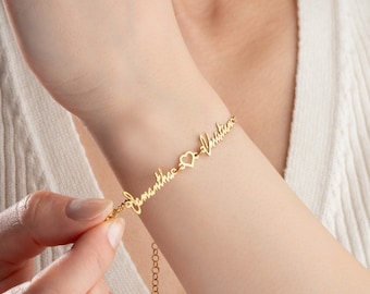 Couple names bracelet with heart, Two Name Bracelet with Kids Name Bracelet, personalized names bracelet , anniversary gift , christmas gift