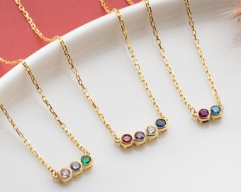 14K Solid Gold Family Birthstone Necklace, Multi Birthstone
