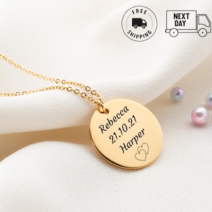 Personalized Engraved Handmade Gift Medallion Pendant Custom Name Engraved Coin Necklace for Women Jewelry Gift Wedding Gift Initial Disc