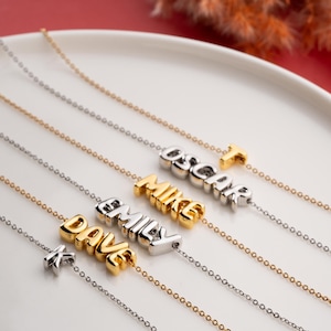 Christmas gift, Name Necklace with Bubble Letter, Gift For Her, Personalized 3D Letter Necklace, Custom Bubble 3D Initial Charm