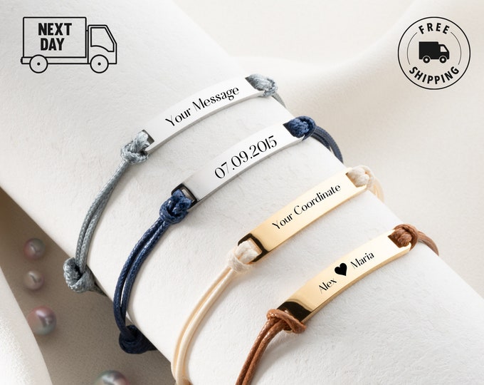 Custom engraved matching friendship bracelet , Christmas Gift, Personalized Gift for Him, Message Name Coordinate Bracelet, Christmas Gift
