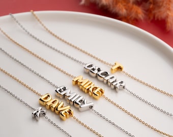 Christmas gift, Name Necklace with Bubble Letter, Gift For Her, Personalized 3D Letter Necklace, Custom Bubble 3D Initial Charm