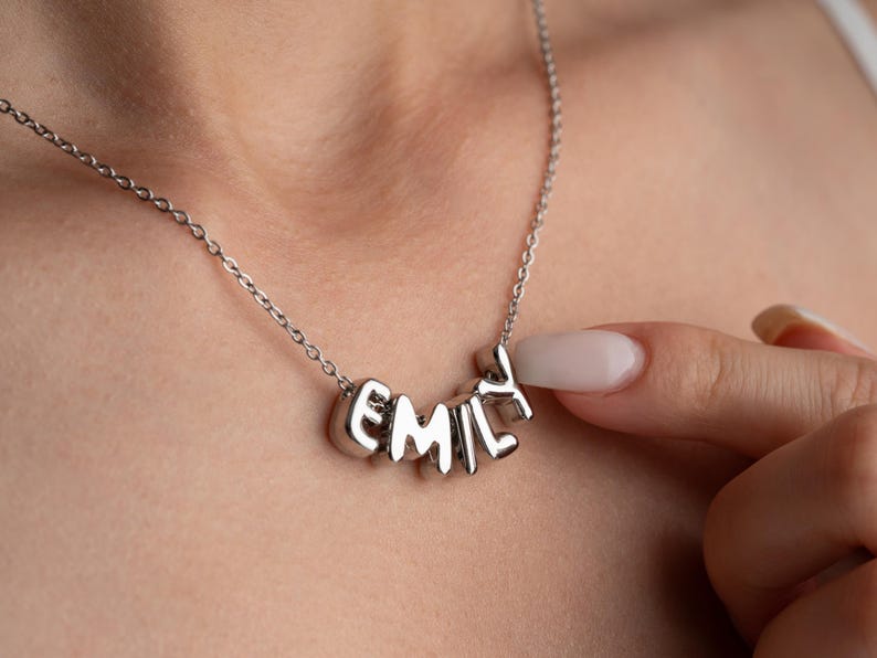 Personalized Tiny Balloon Initial Name Necklace, Mini Name Necklace, Minimalist Necklace, Personalized Gift, Gift for her, Christmas Gift image 9