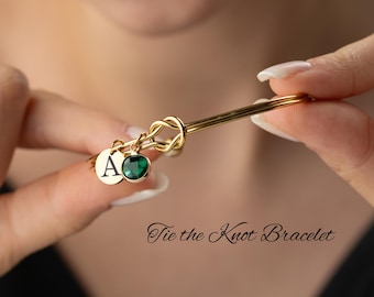 Bridesmaid Proposal Bracelet – Initial & Birthstone Gift – Tie the Knot Jewelry for Her