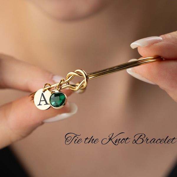 Bridesmaid Proposal Bracelet – Initial & Birthstone Gift – Tie the Knot Jewelry for Her