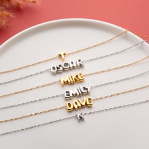 Personalized Tiny Balloon Initial Name Necklace, Mini Name Necklace, Minimalist Necklace, Personalized Gift, Gift for her, Christmas Gift image 5