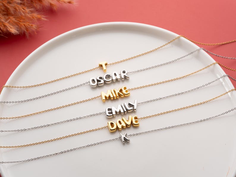 Personalized Tiny Balloon Initial Name Necklace, Mini Name Necklace, Minimalist Necklace, Personalized Gift, Gift for her, Christmas Gift image 5