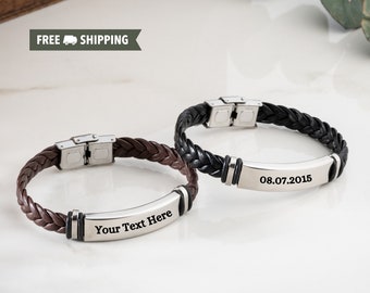 Personalized Leather Bracelet, Engraved Men's Name Bracelet, Custom Bracelet For Men, Personalized Gift For Him, Christmas Gift