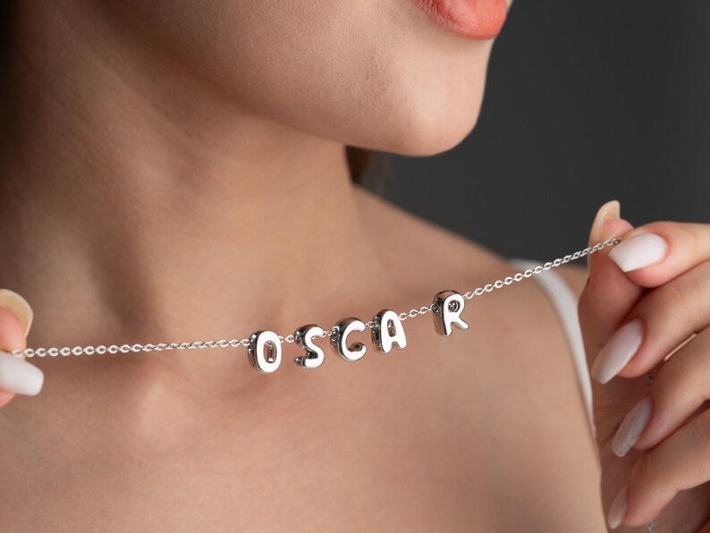 Personalized Tiny Balloon Initial Name Necklace, Mini Name Necklace, Minimalist Necklace, Personalized Gift, Gift for her, Christmas Gift image 10