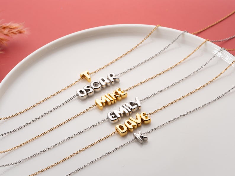 Personalized Tiny Balloon Initial Name Necklace, Mini Name Necklace, Minimalist Necklace, Personalized Gift, Gift for her, Christmas Gift image 6
