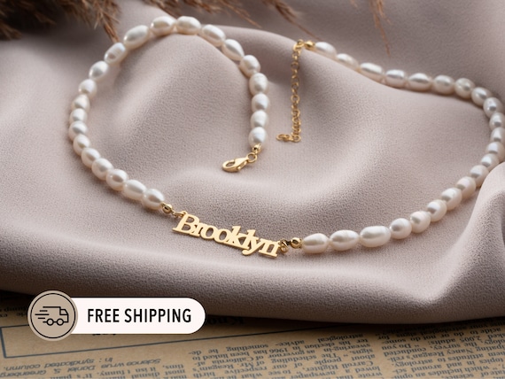 Mothers Day Custom Name Necklace Gift, Dainty Pearl Chain Personalized Gold Name Necklace , Minimalist Custom Name Necklace