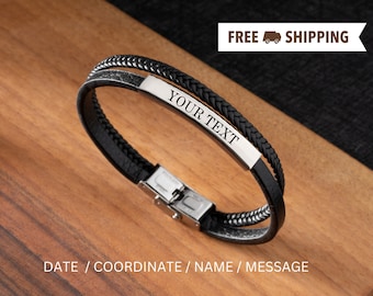 Personalized Leather Bracelet, Engraved Men's Name Bracelet, Custom Bracelet For Men, Personalized Gift For Him, Christmas Gift